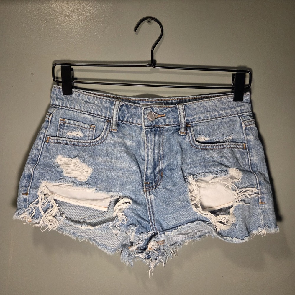 Cello Distressed Cut-off Denim Shorts 100% Cotton, Women's Size S, Light Wash